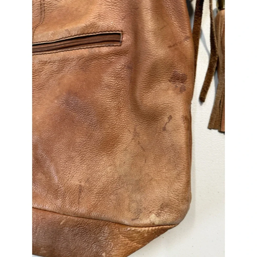 The Sak Tan Leather Hobo Crossbody Bag Tassel Boho‎ Cognac Large Tote